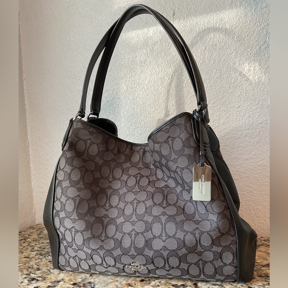 Coach Grey/Black Signature Canvas and Leather Shoulder Bag